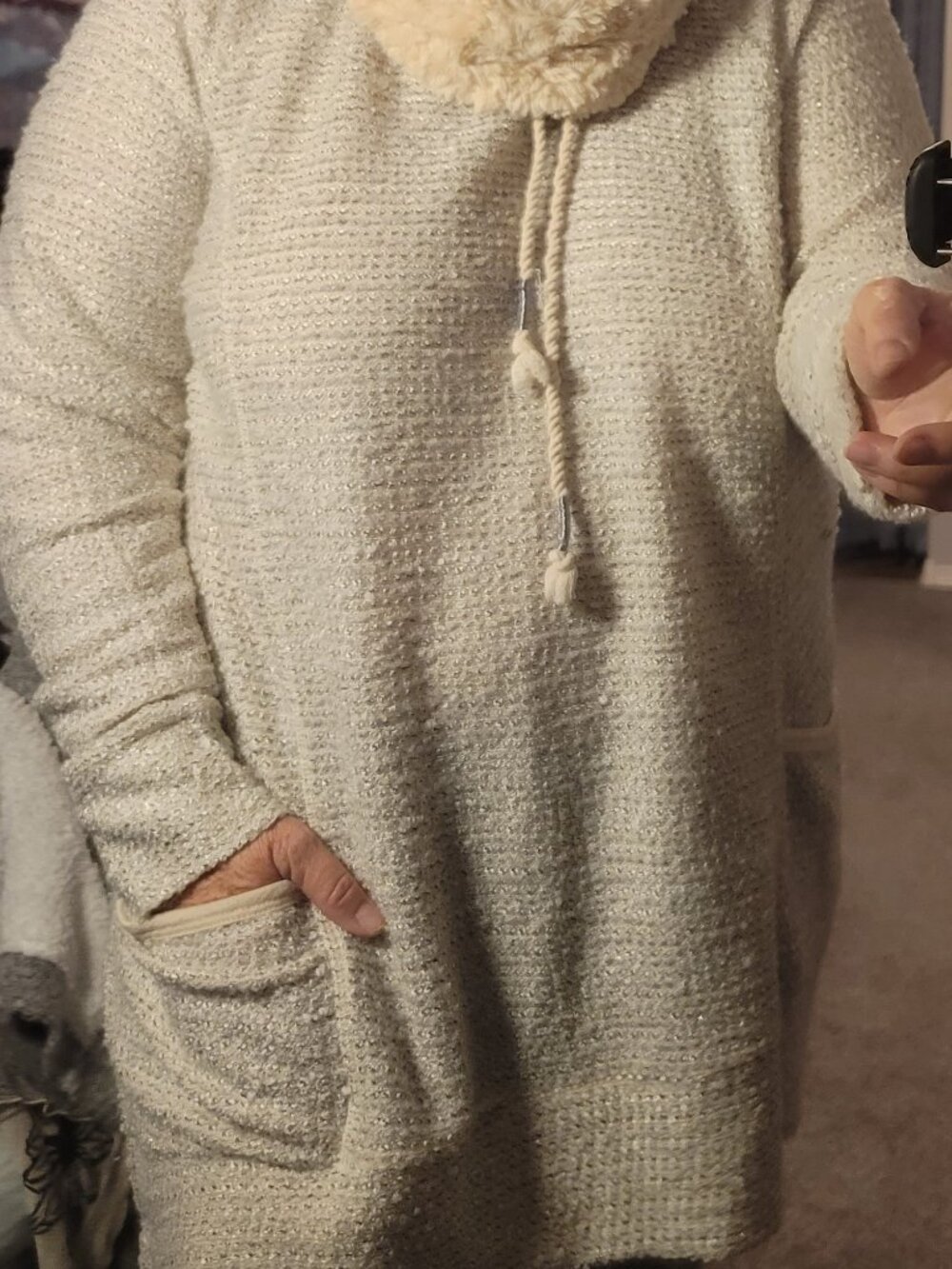 Maurices Plus Size 2X Cozy Sherpa Cowl Neck Shimmer Knit Tunic Pullover